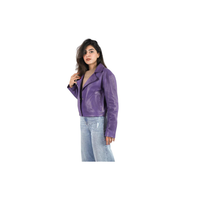 Chaqueta de piel de cordero auténtica para mujer, estilo motero, color vino – ELF20