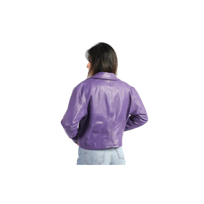 Chaqueta de piel de cordero auténtica para mujer, estilo motero, color vino – ELF20
