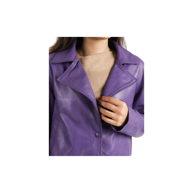 Chaqueta de piel de cordero auténtica para mujer, estilo motero, color vino – ELF20