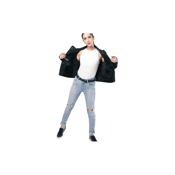 Chaqueta estilo motociclista para mujer, de piel de oveja negra, de diseñadores de moda – ELF39