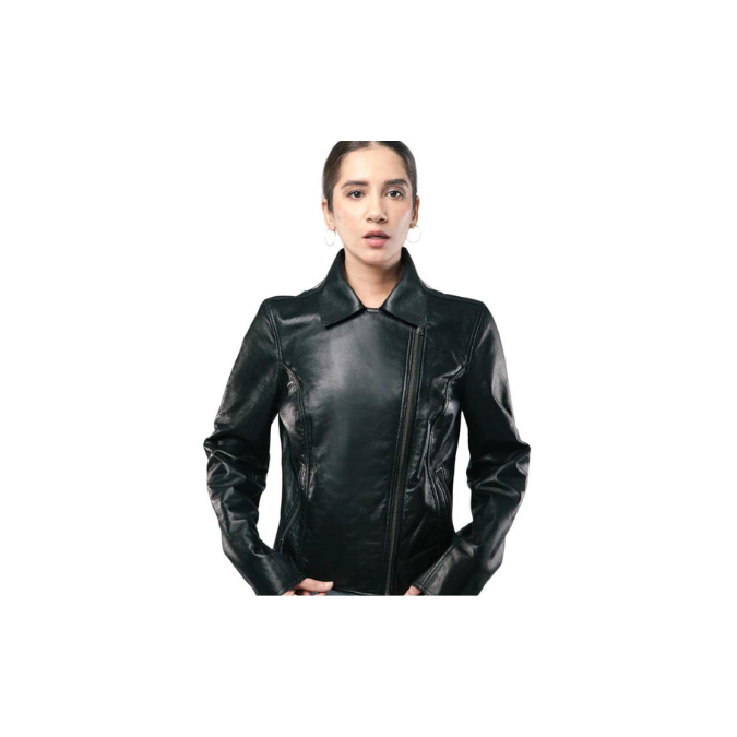 Chaqueta estilo motociclista para mujer, de piel de oveja negra, de diseñadores de moda – ELF39