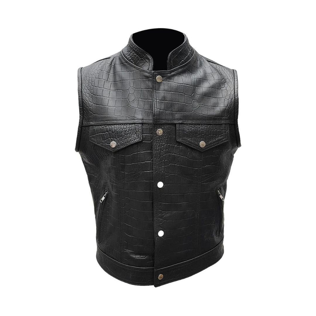 mens leather motorcycle vest