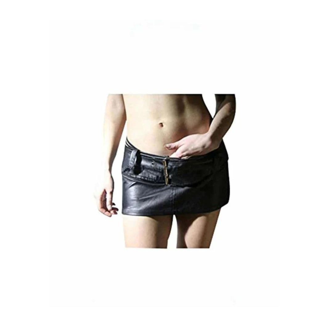 Mini-jupe en cuir noir de mouton doux - SK3 - BLK