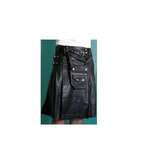 Falda escocesa y sporran de cuero negro plisado - K7 - BLK