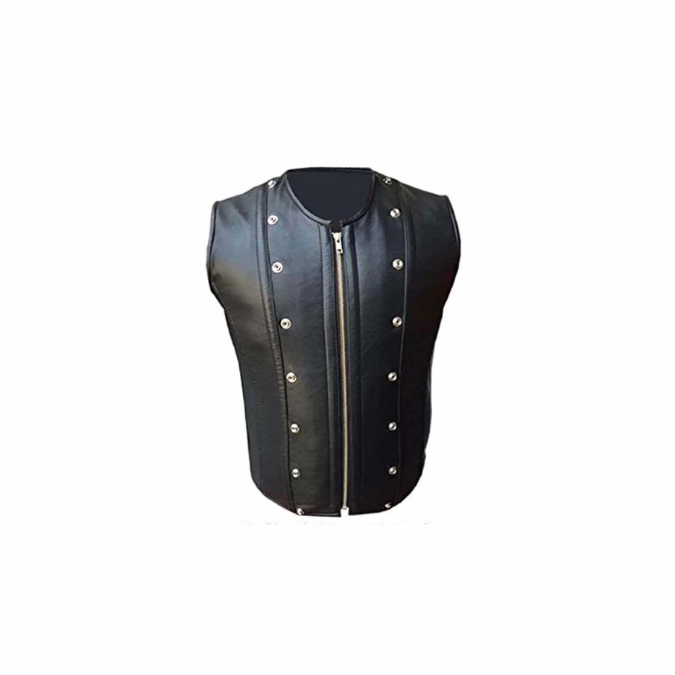Men Real Black Sheep Leather Steel Boned Corset (STEAM3)
