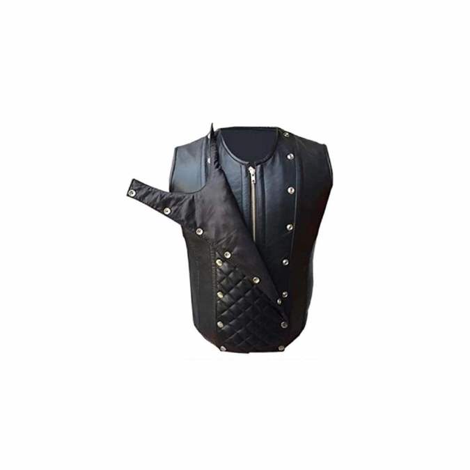 Men Real Black Sheep Leather Steel Boned Corset (STEAM3)
