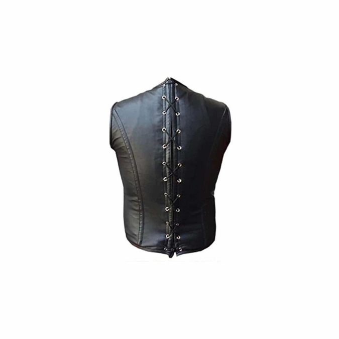 Men Real Black Sheep Leather Steel Boned Corset (STEAM3)