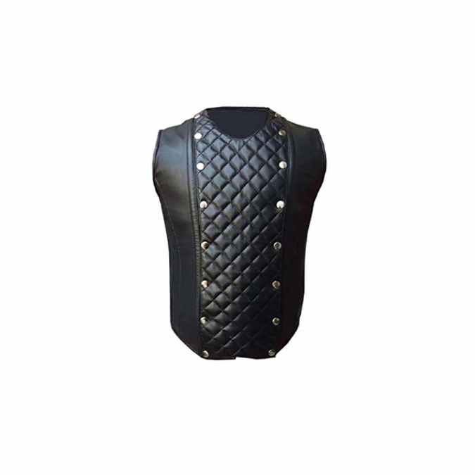 Men Real Black Sheep Leather Steel Boned Corset (STEAM3)