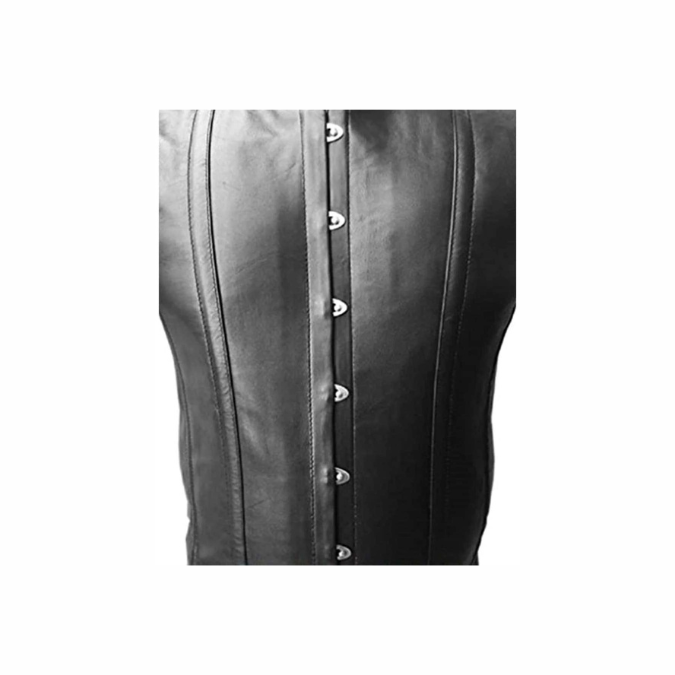 Mens Real Black Sheep Leather Steel Boned Corset (STEAM4)