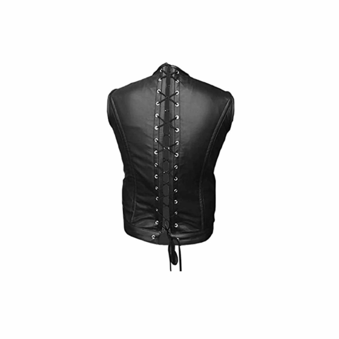 Mens Real Black Sheep Leather Steel Boned Corset (STEAM4)