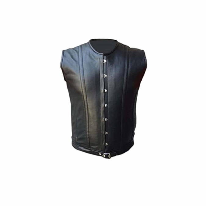 Mens Real Black Sheep Leather Steel Boned Corset (STEAM4)