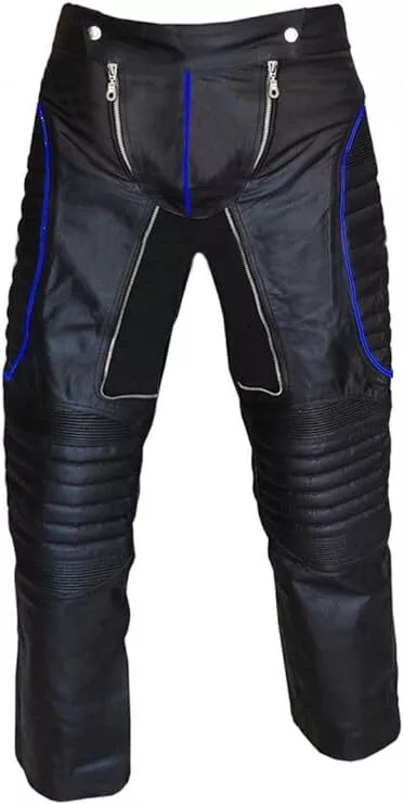 Mens Real Leather X-Men Jeans With Blue Pipping - X-MEN JEANS