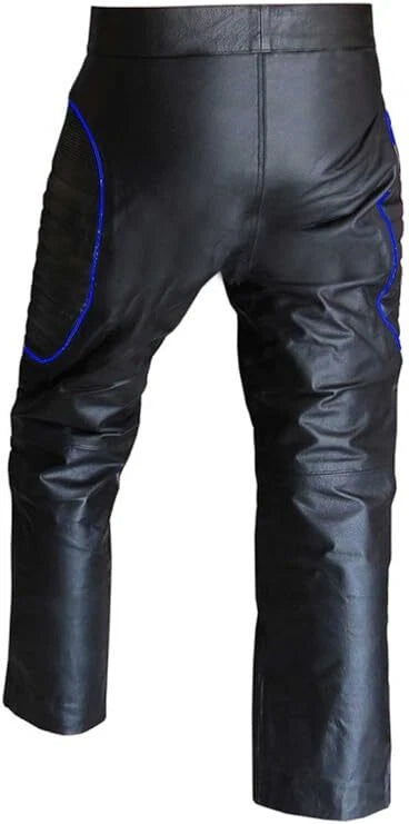 Mens Real Leather X-Men Jeans With Blue Pipping - X-MEN JEANS