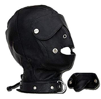 Capucha de cuero unisex con mordaza y venda para los ojos - HD6
