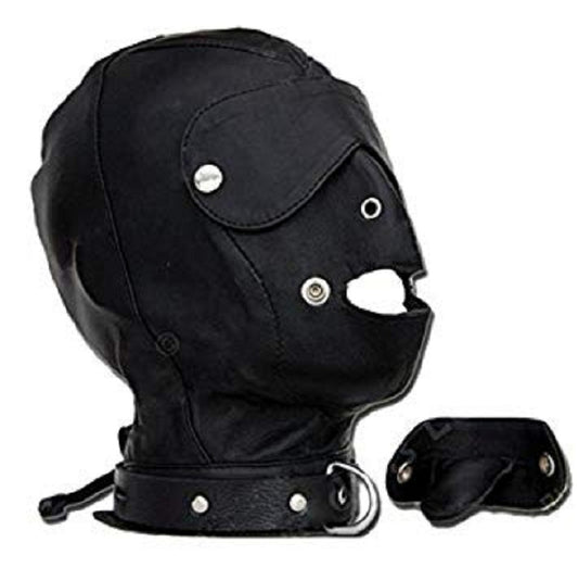 Capucha de cuero unisex con mordaza y venda para los ojos - HD6