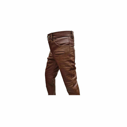 Mens Brown Alligator/Crocodile Print Leather Quilted DesignBikers Pants Jeans Trouser-502