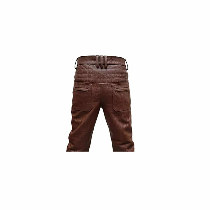 Mens Brown Alligator/Crocodile Print Leather Quilted DesignBikers Pants Jeans Trouser-502