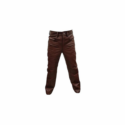 Mens Brown Alligator/Crocodile Print Leather Quilted DesignBikers Pants Jeans Trouser-502