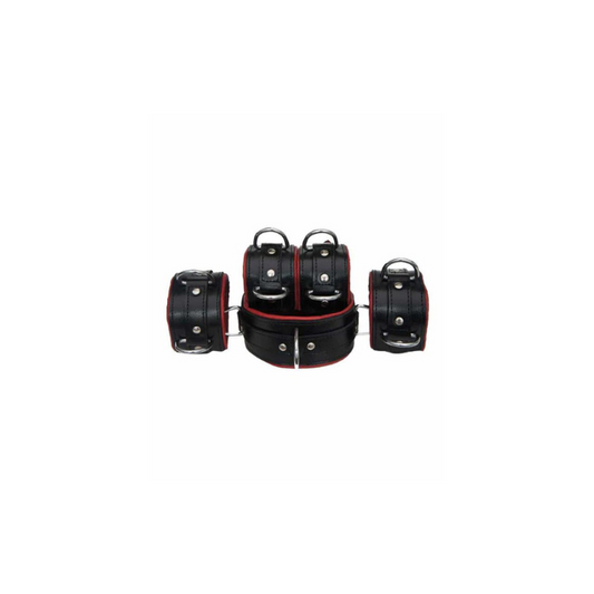 Real Leather Black & Red Set Of 7 & 5 Pieces Restraint - REST-RED-BLK - 5 X Restraints Set
