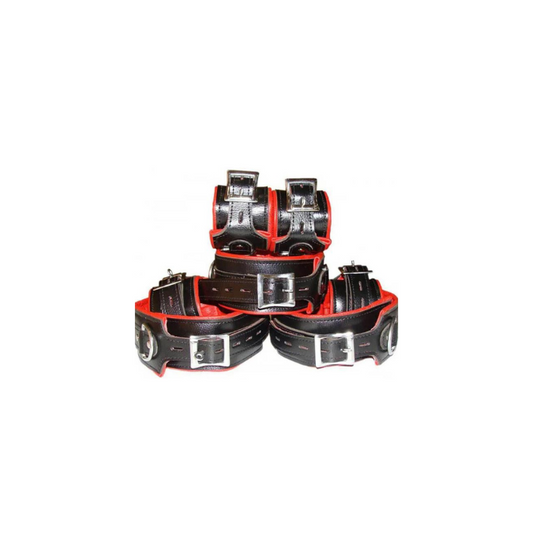 Real Leather Black & Red Set Of 7 & 5 Pieces Restraint - REST-RED-BLK