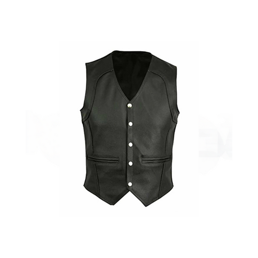 MENS BIKER STYLE VEST BLACK LEATHER MOTORCYCLE WAISTCOAT - B11