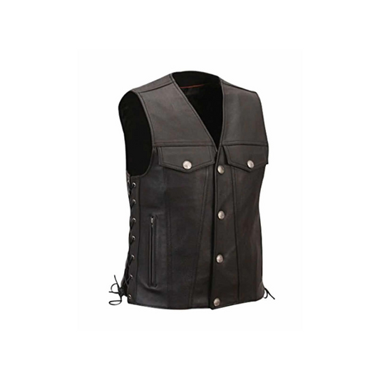 Mens Bikers Vest Black Leather Waistcoat - B5