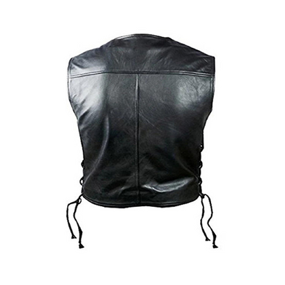 MENS BIKER STYLE VEST BLACK LEATHER MOTORCYCLE WAISTCOAT - B29