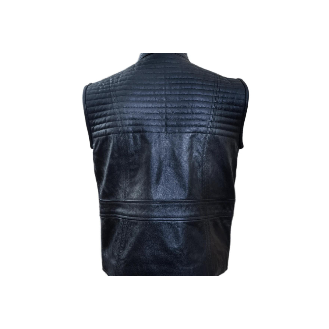 Chaleco acolchado estilo motociclista para hombre, de cuero de vaca genuino (B32)