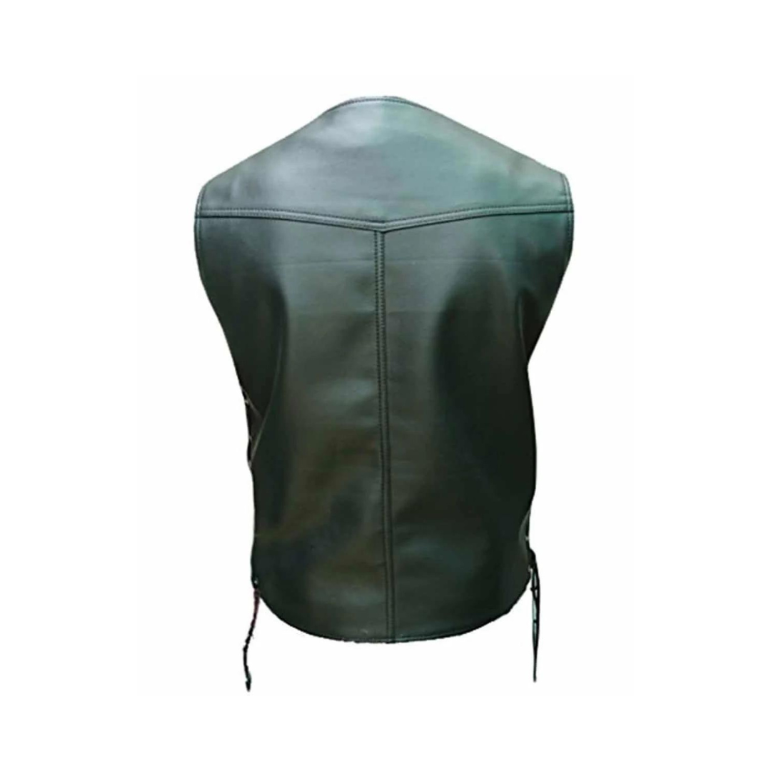 CHALECO ESTILO MOTERO PARA HOMBRE CHALECO DE CUERO DE VACA NEGRO PARA MOTOCICLETA - B2-BLK