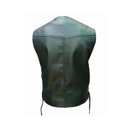 CHALECO ESTILO MOTERO PARA HOMBRE CHALECO DE CUERO DE VACA NEGRO PARA MOTOCICLETA - B2-BLK