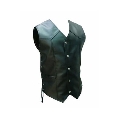 CHALECO ESTILO MOTERO PARA HOMBRE CHALECO DE CUERO DE VACA NEGRO PARA MOTOCICLETA - B2-BLK