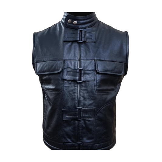 Mens Classic Motorbike SOA Vest Real Leather Versatile Biker Waistcoat JT31