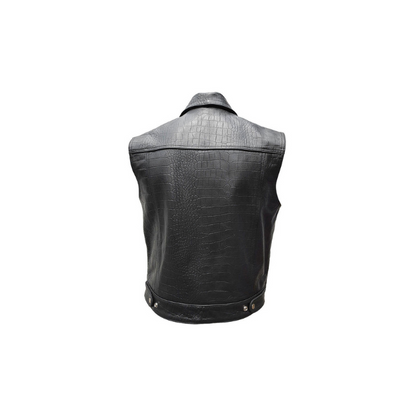 Chaleco estilo motociclista de piel de cocodrilo/caimán negro para hombre (B13)