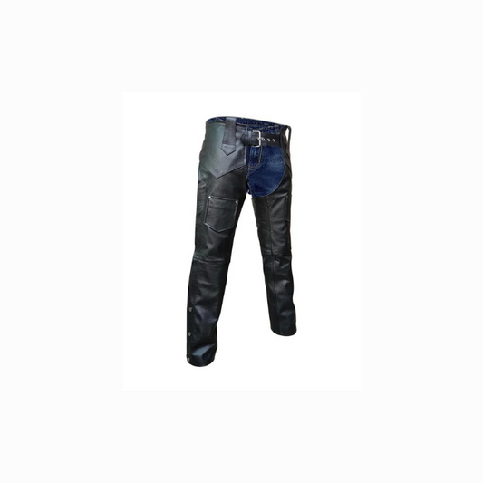 Mens Bikers Black Leather Motorcycle Chaps trouser Pants Jeans - BLK - CHAPS