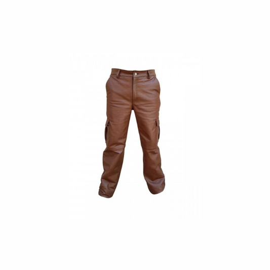 MENS CARGO PANTS REAL BROWN COW LEATHER 6 POCKETS JEANS - CARGO2-BRW