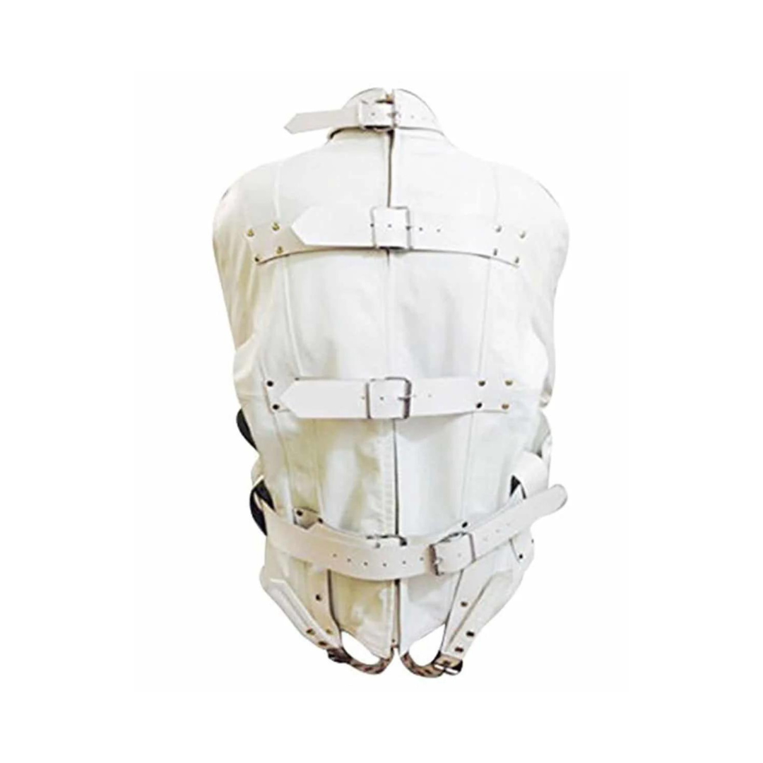 Mens Strait Jacket White Leather Bondage Fetish With Choice Of Lining - SJ - WHT