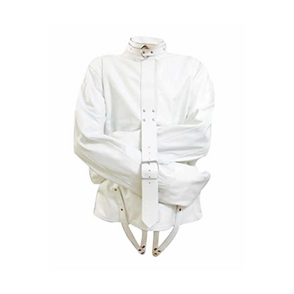 Mens Strait Jacket White Leather Bondage Fetish With Choice Of Lining - SJ - WHT