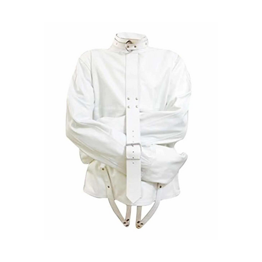 Mens Strait Jacket White Leather Bondage Fetish With Choice Of Lining - SJ - WHT