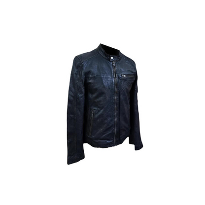 Veste en cuir pour homme véritable mouton en cuir noir style motard veste élégante faite à la main – ELM40