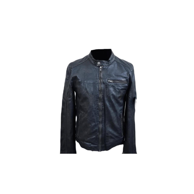 Veste en cuir pour homme véritable mouton en cuir noir style motard veste élégante faite à la main – ELM40