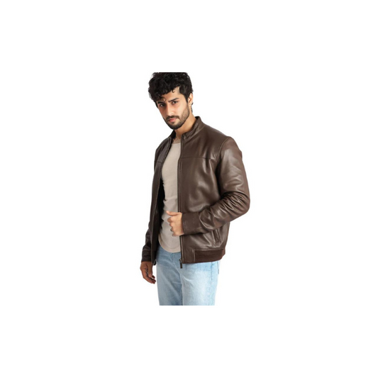 Mens Brown Leather Jacket Biker Style Café Racer Real Lambskin Leather Jacket – ELM7