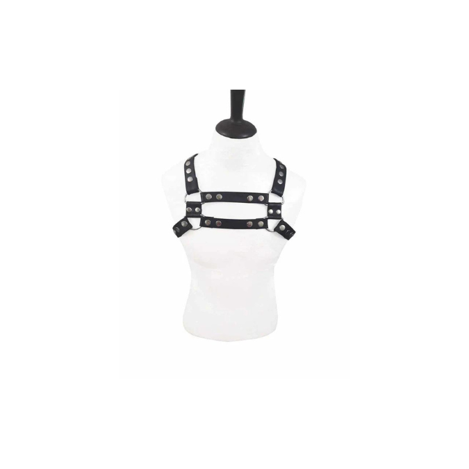 Arnés de cuerpo y pecho de cuero negro auténtico para hombre para bondage club LARP (H10)