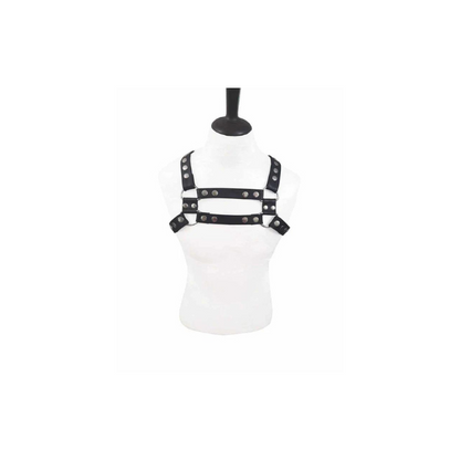Arnés de cuerpo y pecho de cuero negro auténtico para hombre para bondage club LARP (H10)
