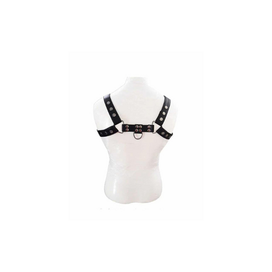 Mens Real Black Leather Chest Body Harness Bondage Club Larp (H7)