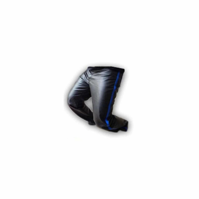 Pantalones vaqueros de motociclista para hombre, de piel de vaca auténtica negra, de un solo panel, estilo policial – J2–BLU