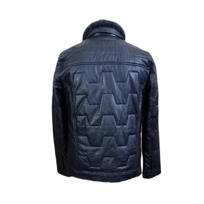 Mens Aviator Bomber Jacket Real Lambskin Black Leather Stylish Fur Collar Jacket - ELM50