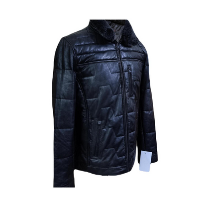 Mens Aviator Bomber Jacket Real Lambskin Black Leather Stylish Fur Collar Jacket - ELM50