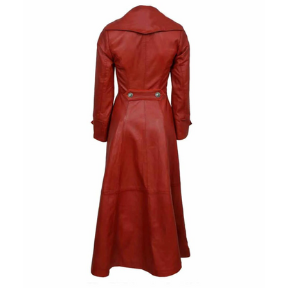 Ladies Red Leather Steampunk Style Trench Coat - T11 - RED