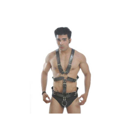 MENS BLACK LEATHER BONDAGE HARNESS - H1