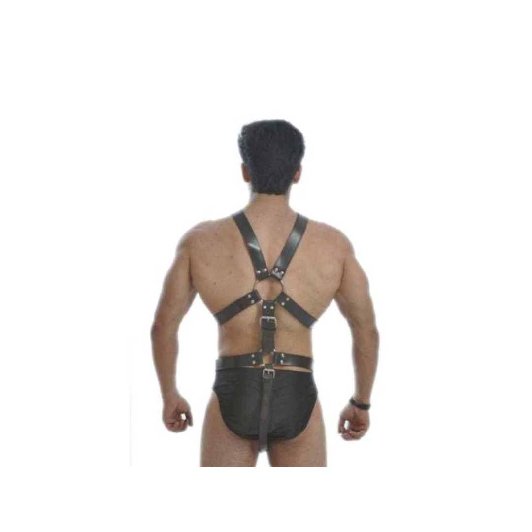 MENS BLACK LEATHER BONDAGE HARNESS - H1